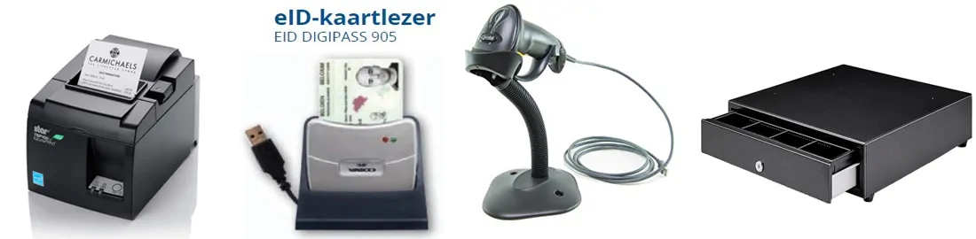 Kassabonprinter, barcodescanner en geldlade die samenwerken met Salonworld