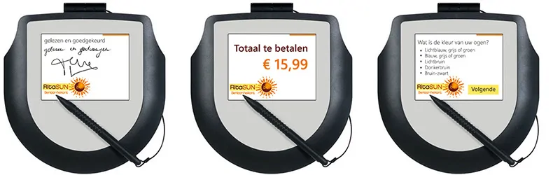 Het klantendisplay waarop een klant een formulier invult en digitaal ondertekent
