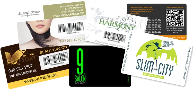 Multifunctionele kaarten van Salonworld die dienstdoen als klantenkaart, cadeaubon en kortingsbon