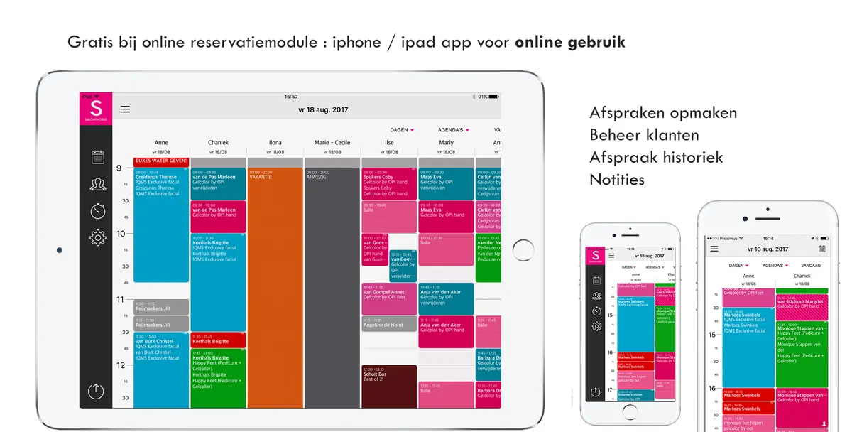 Het online reservatiesysteem van Salonworld op een iPad en een iPhone